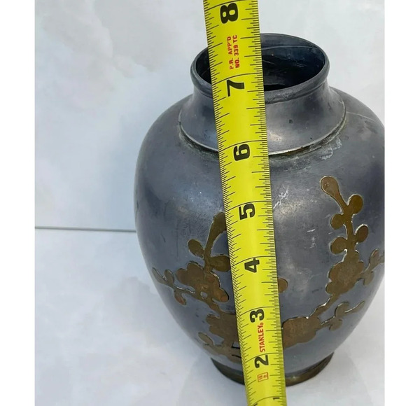 Decorative Crafts Inc Vintage Collection Metal Asian Vase Gray Sz 7" - Picture 2 of 11